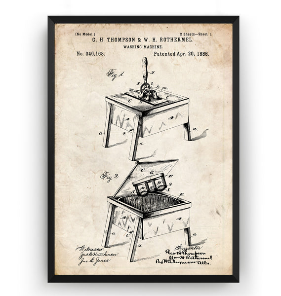 Washing Machine 1886 Patent Print - Magic Posters