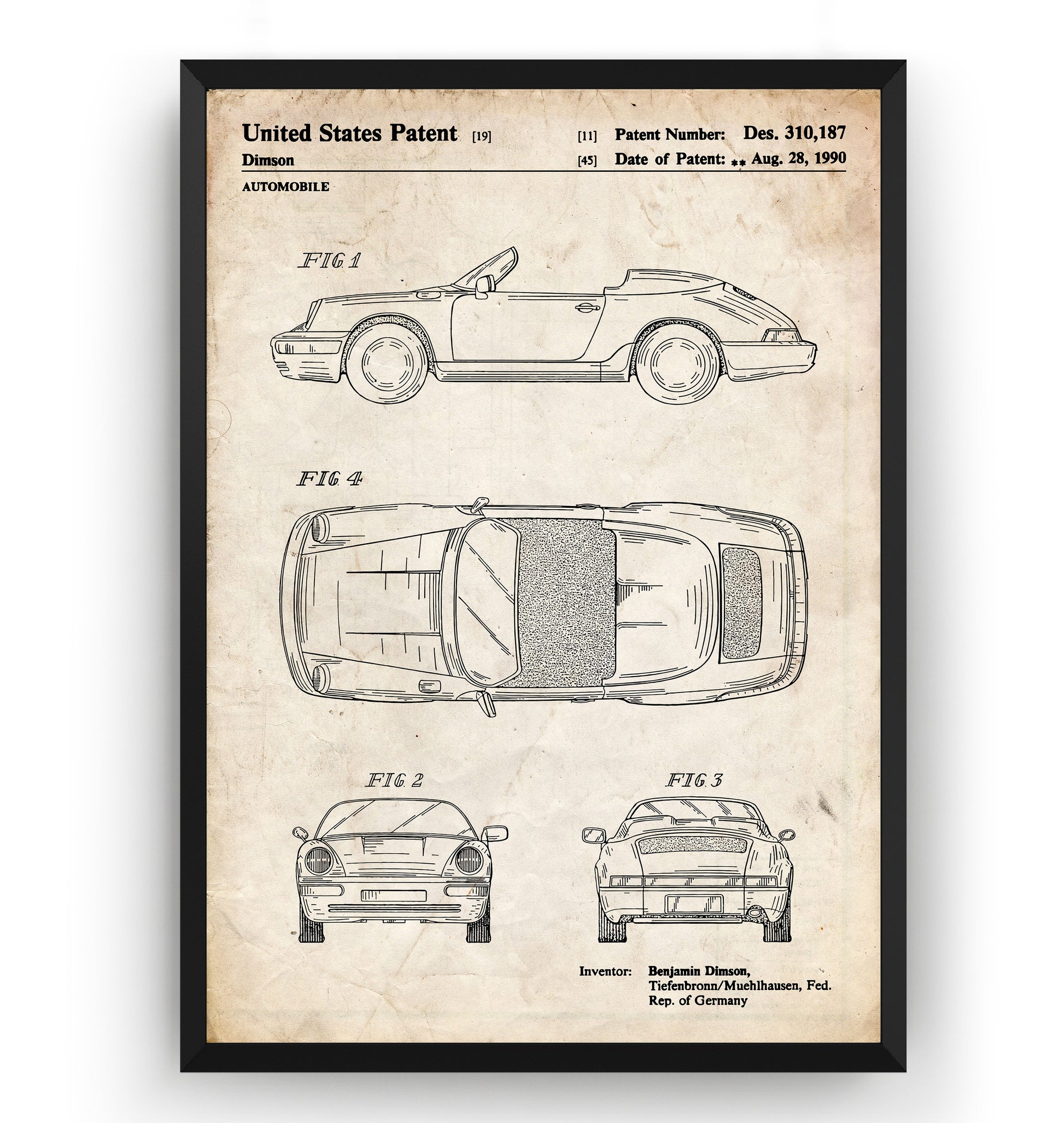 Porsche 911 Convertible 1990 Patent Print - Magic Posters