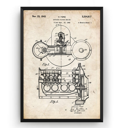 Henry Ford Engine 1943 Patent Print - Magic Posters