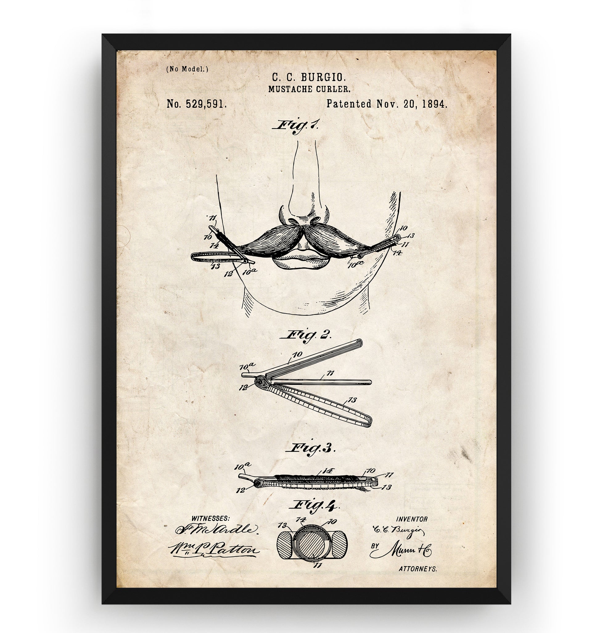 Moustache Curler 1894 Patent Print - Magic Posters