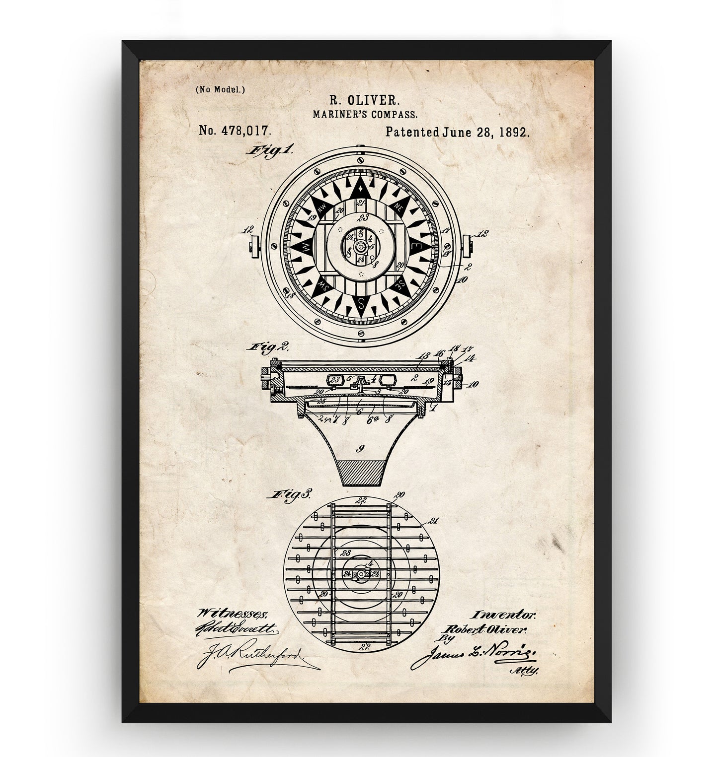 Mariners Compass 1892 Patent Print - Magic Posters