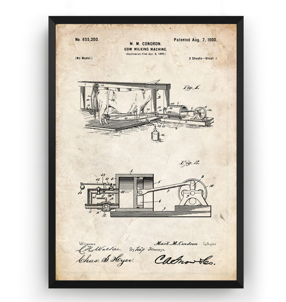 Cow Milking Machine 1900 Patent Print - Magic Posters