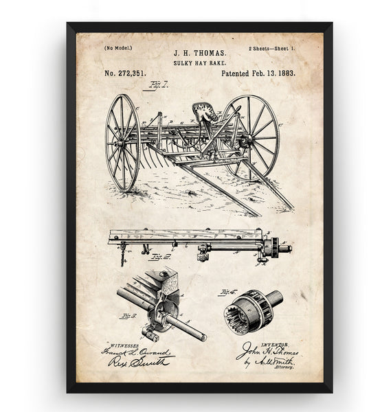 Sulky Hay Rake 1883 Patent Print - Magic Posters