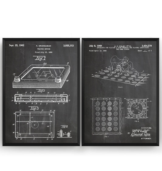 Retro Board Games Set Of 2 Patent Prints - Magic Posters