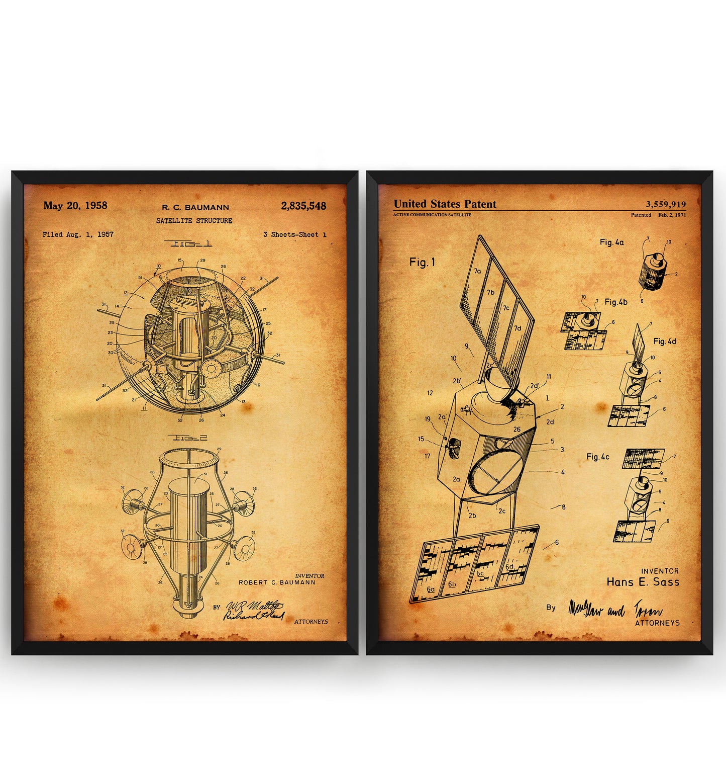 Outer Space Satellite Set Of 2 Patent Prints - Magic Posters