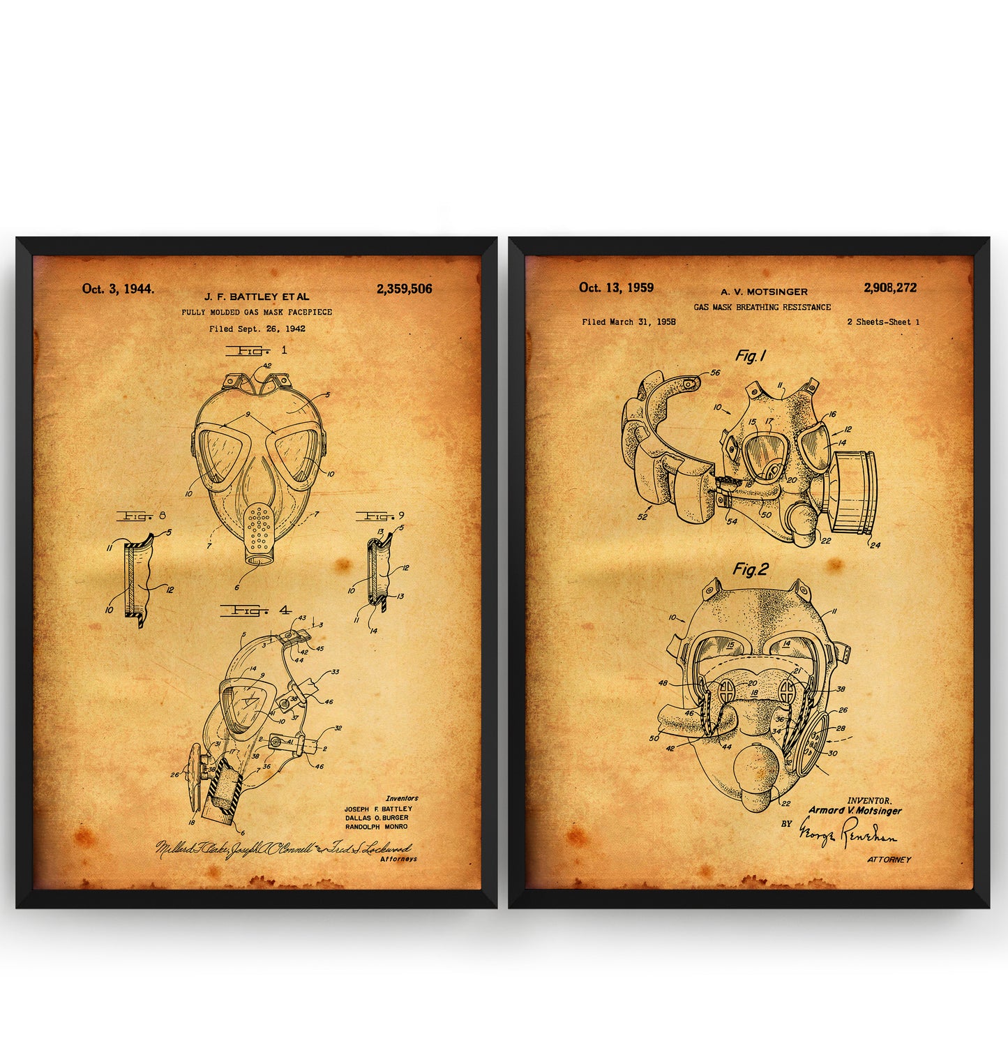 Gas Mask Set Of 2 Patent Prints - Magic Posters