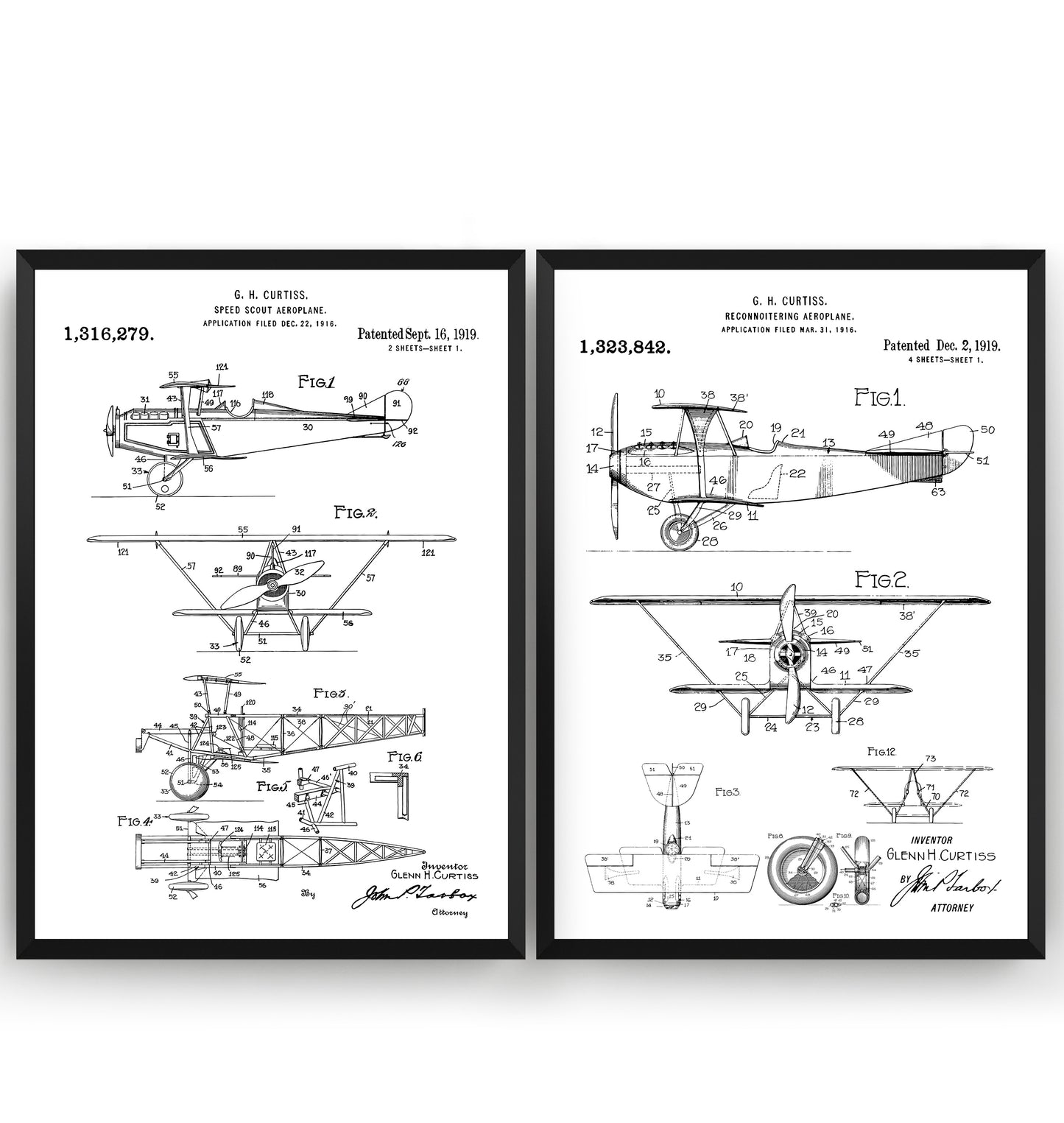 Glenn Curtiss Aeroplane Set Of 2 Patent Prints - Magic Posters