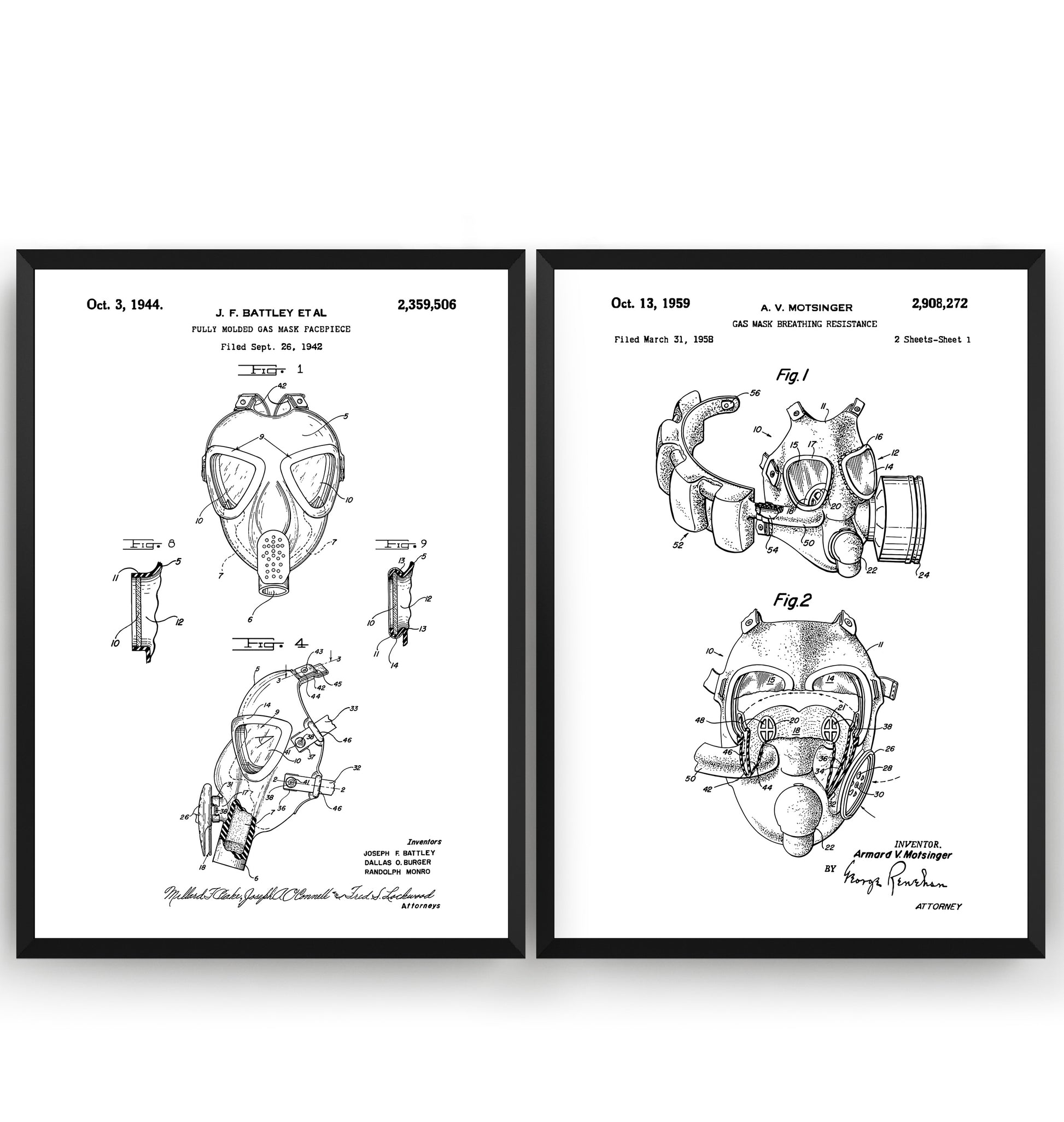 Gas Mask Set Of 2 Patent Prints - Magic Posters