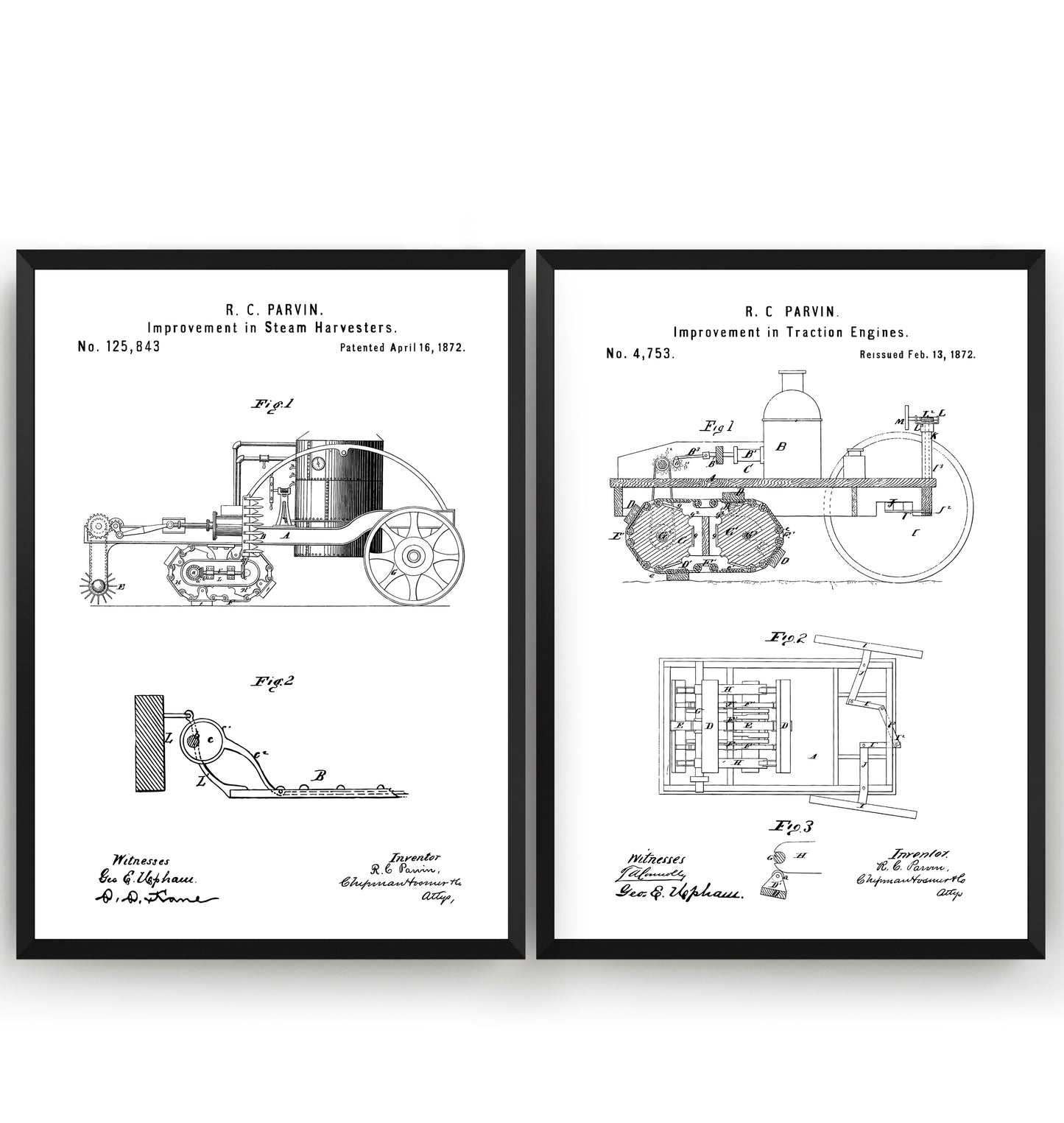 Steam Farming Machinery Set Of 2 Patent Prints - Magic Posters
