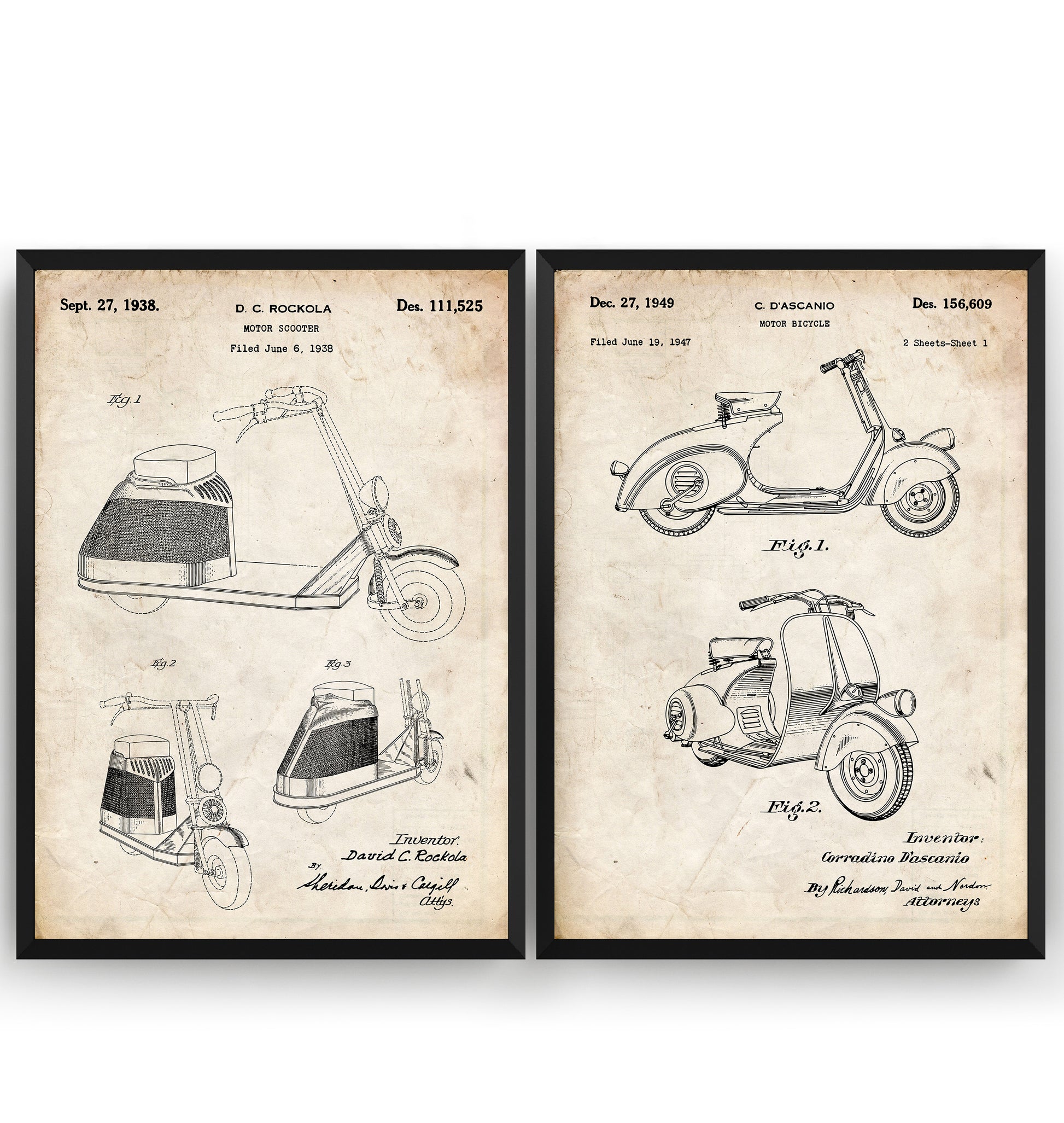 Scooter Moped Set Of 2 Patent Prints - Magic Posters