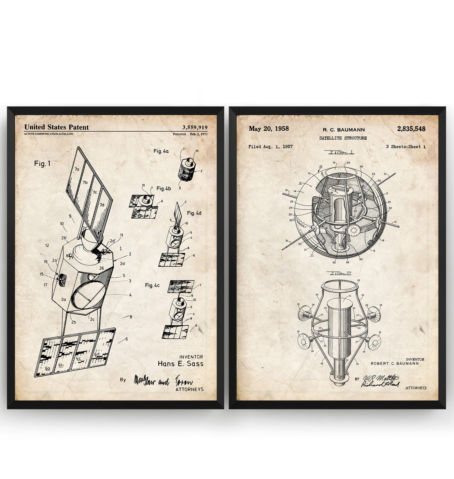 Outer Space Satellite Set Of 2 Patent Prints - Magic Posters