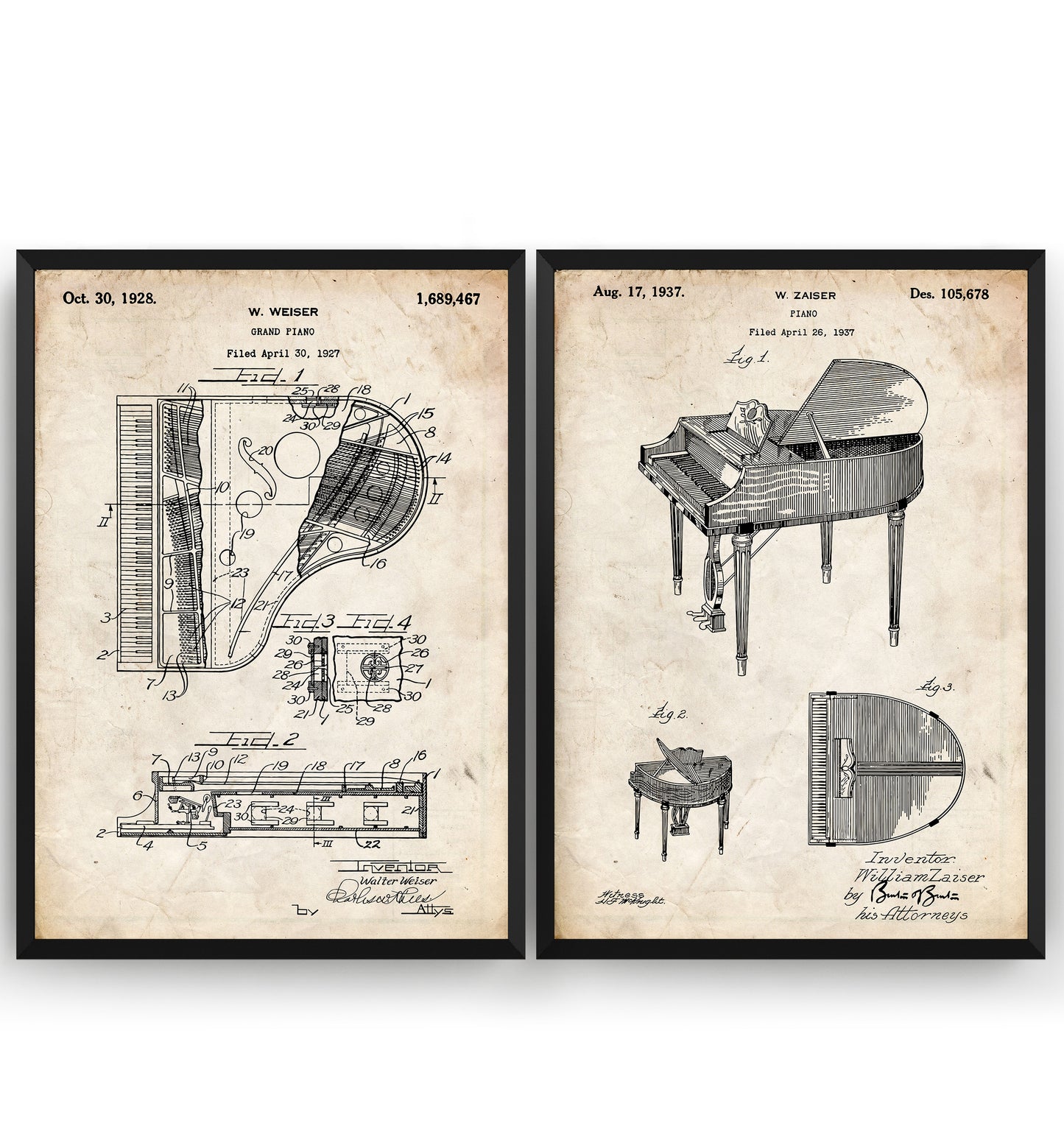 Piano Set Of 2 Patent Prints - Magic Posters