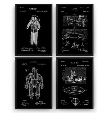 Underwater Nautical Set Of 4 Patent Prints - Magic Posters