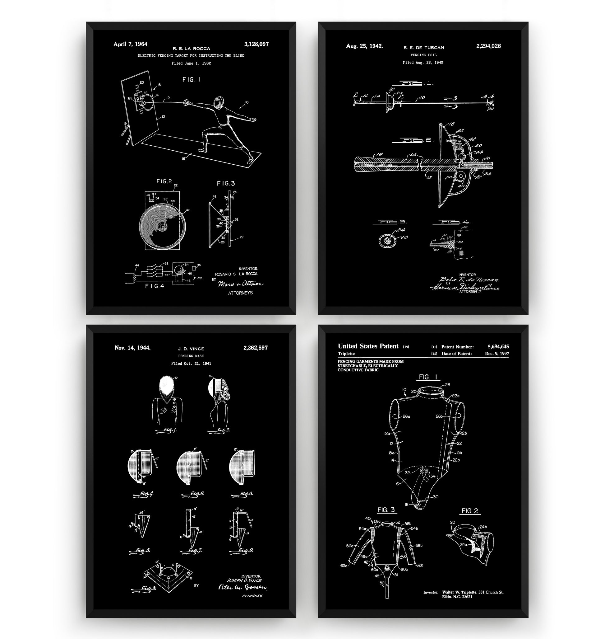 Fencing Set Of 4 Patent Prints - Magic Posters