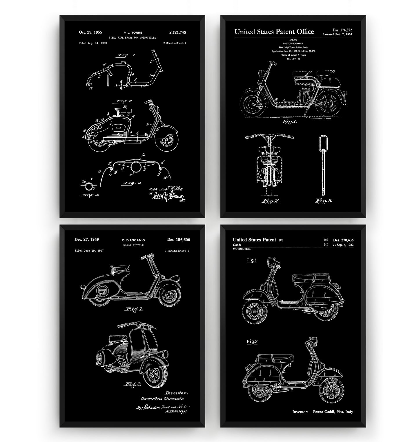 Lambretta And Vespa Scooter Set Of 4 Patent Prints - Magic Posters