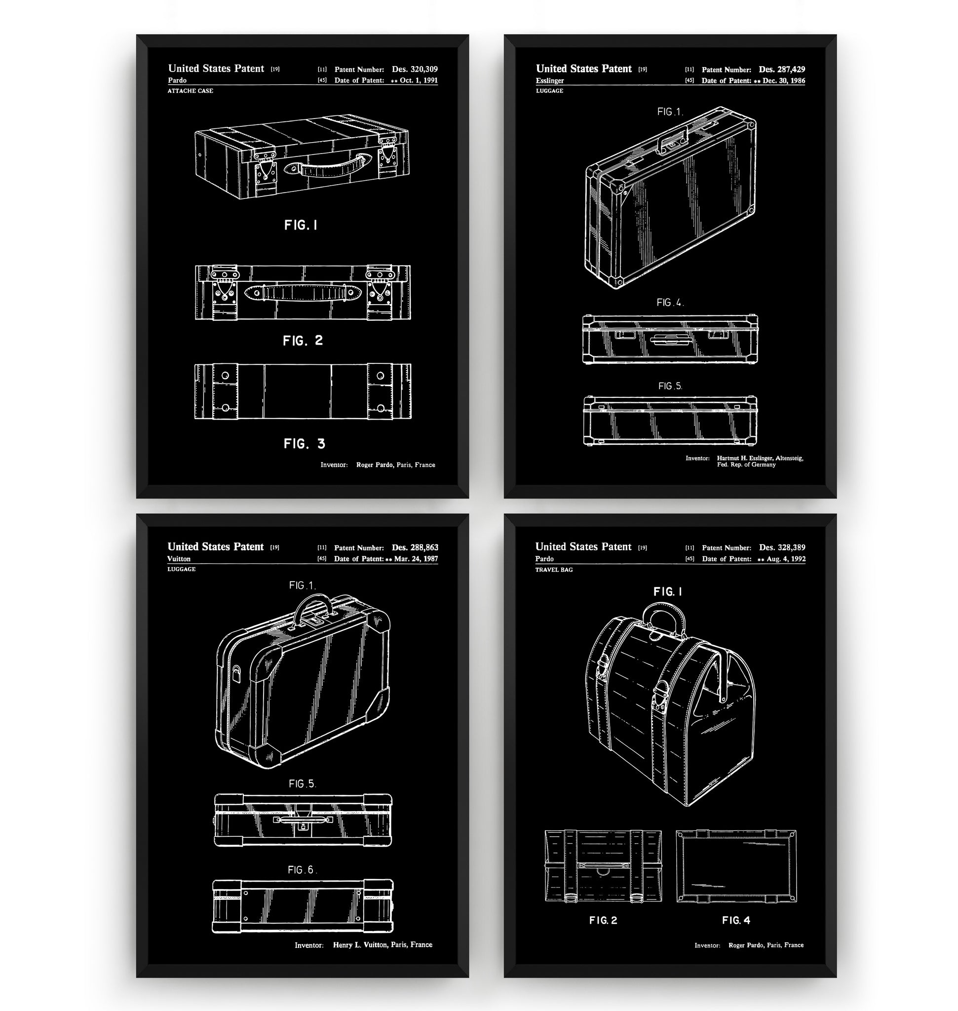 Designer Travel Set Of 4 Patent Prints - Magic Posters