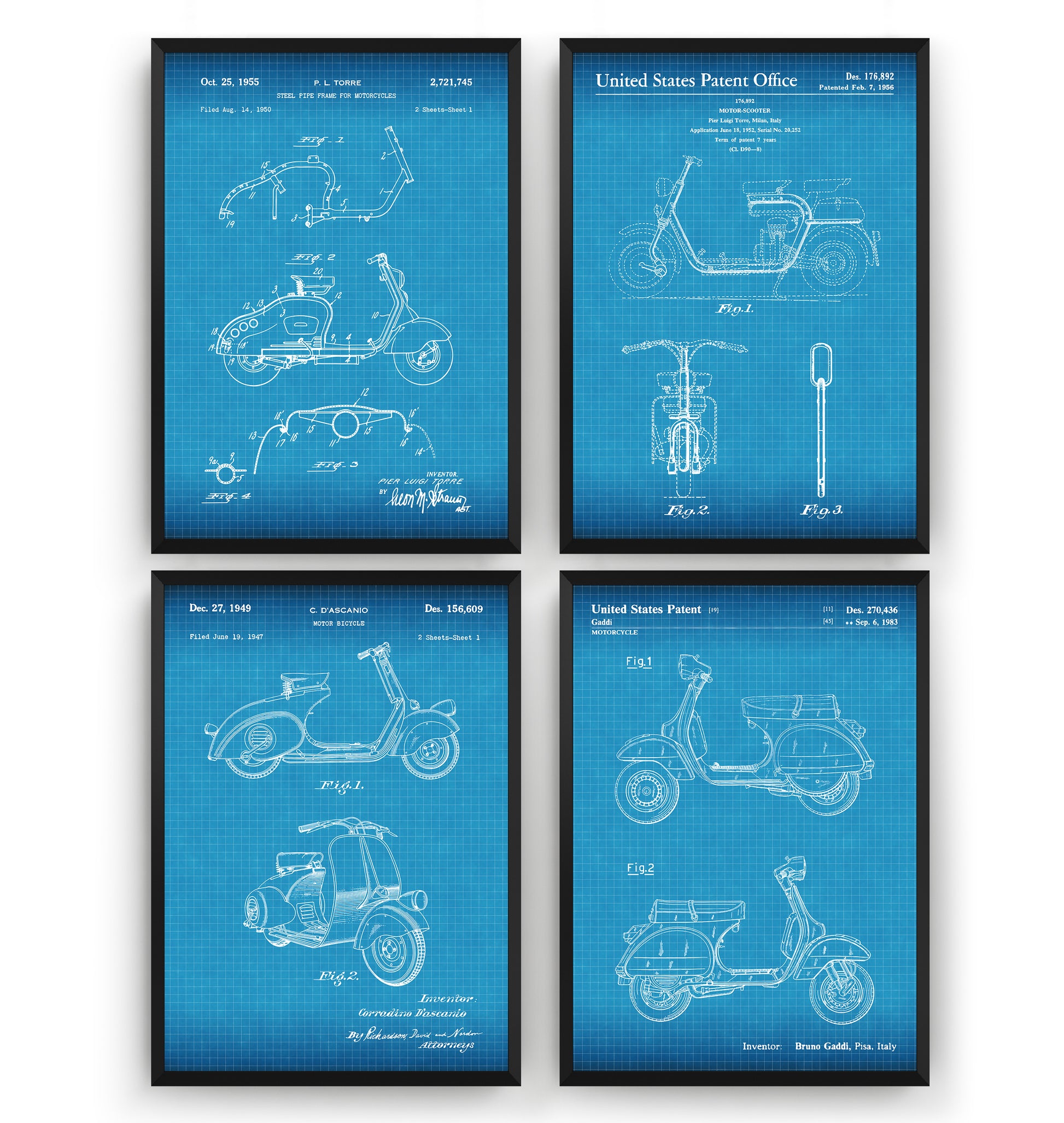 Lambretta And Vespa Scooter Set Of 4 Patent Prints - Magic Posters