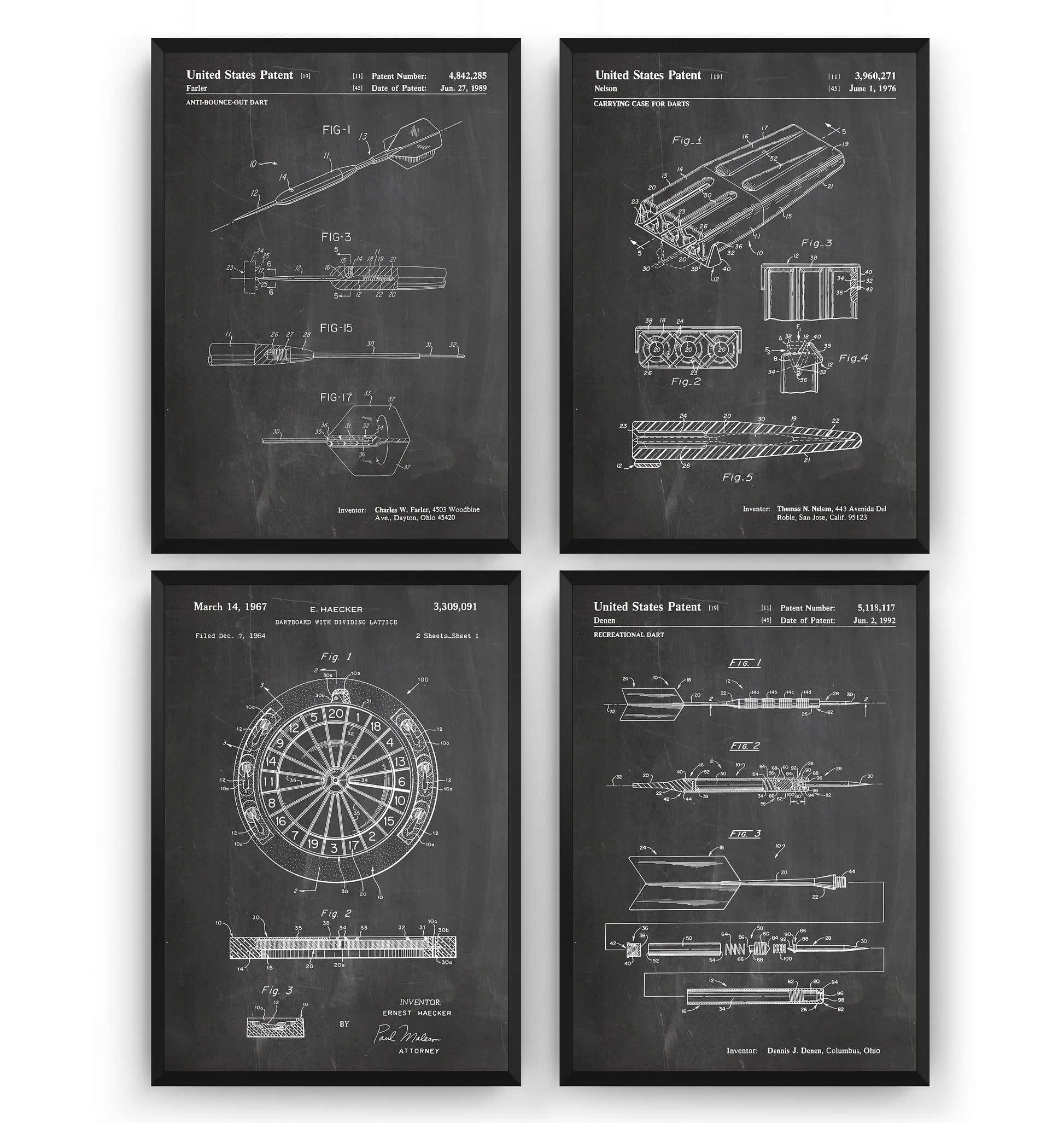 Darts Set Of 4 Patent Prints - Magic Posters