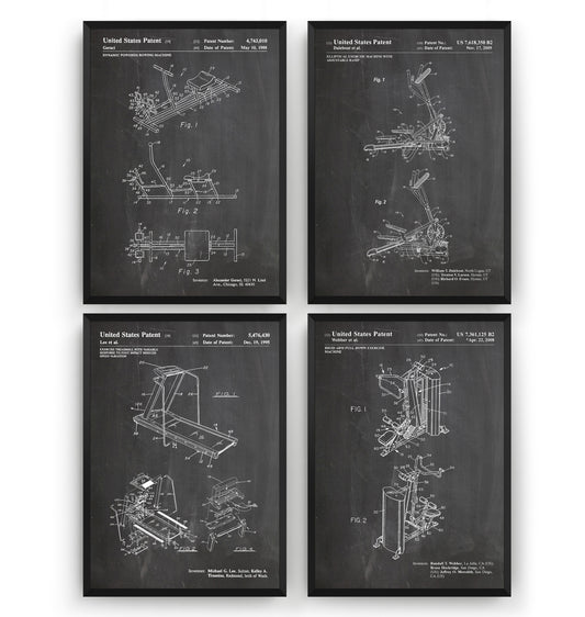 Gym Equipment Set Of 4 Patent Prints - Magic Posters