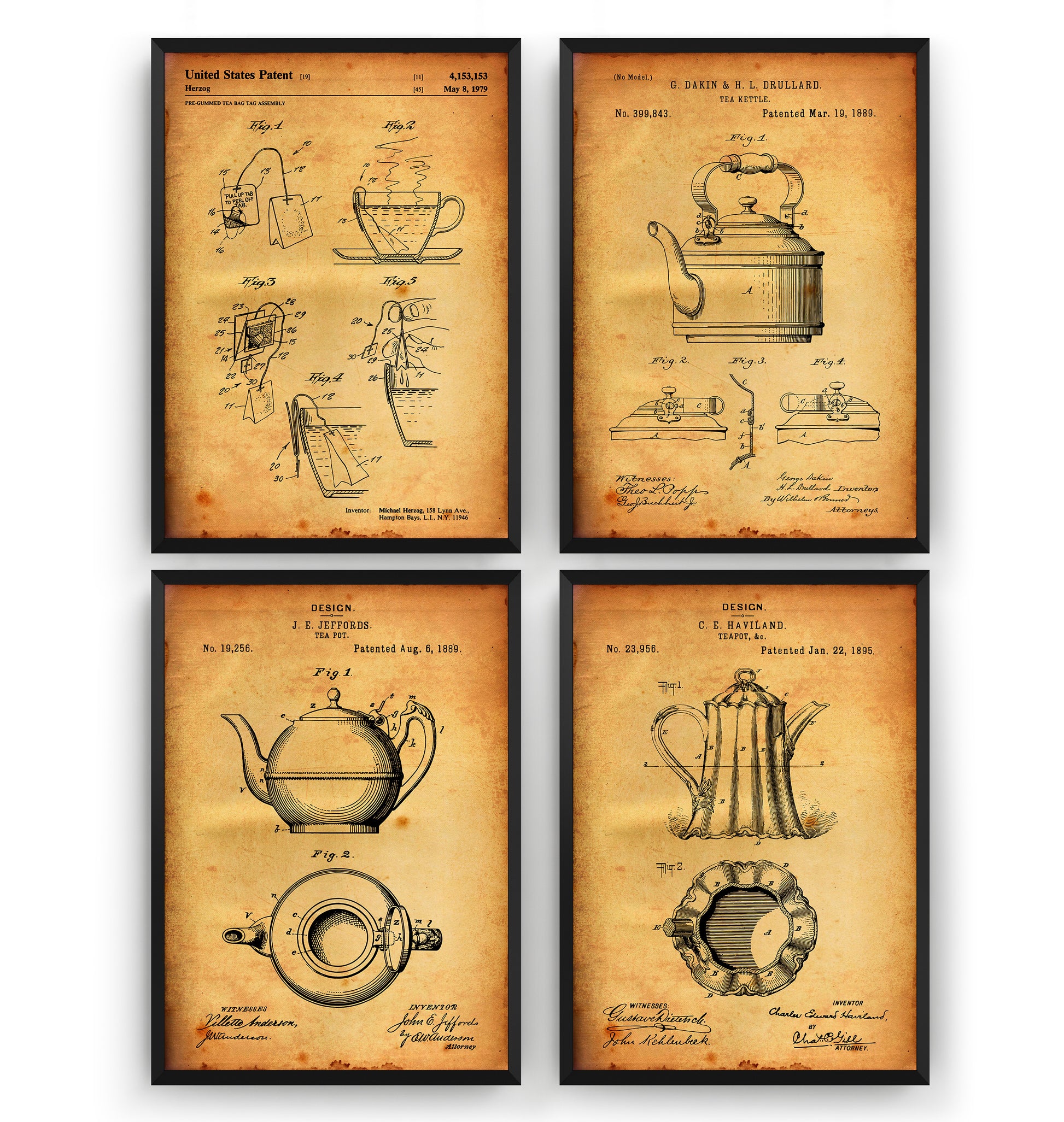 Tea Set Of 4 Patent Prints - Magic Posters