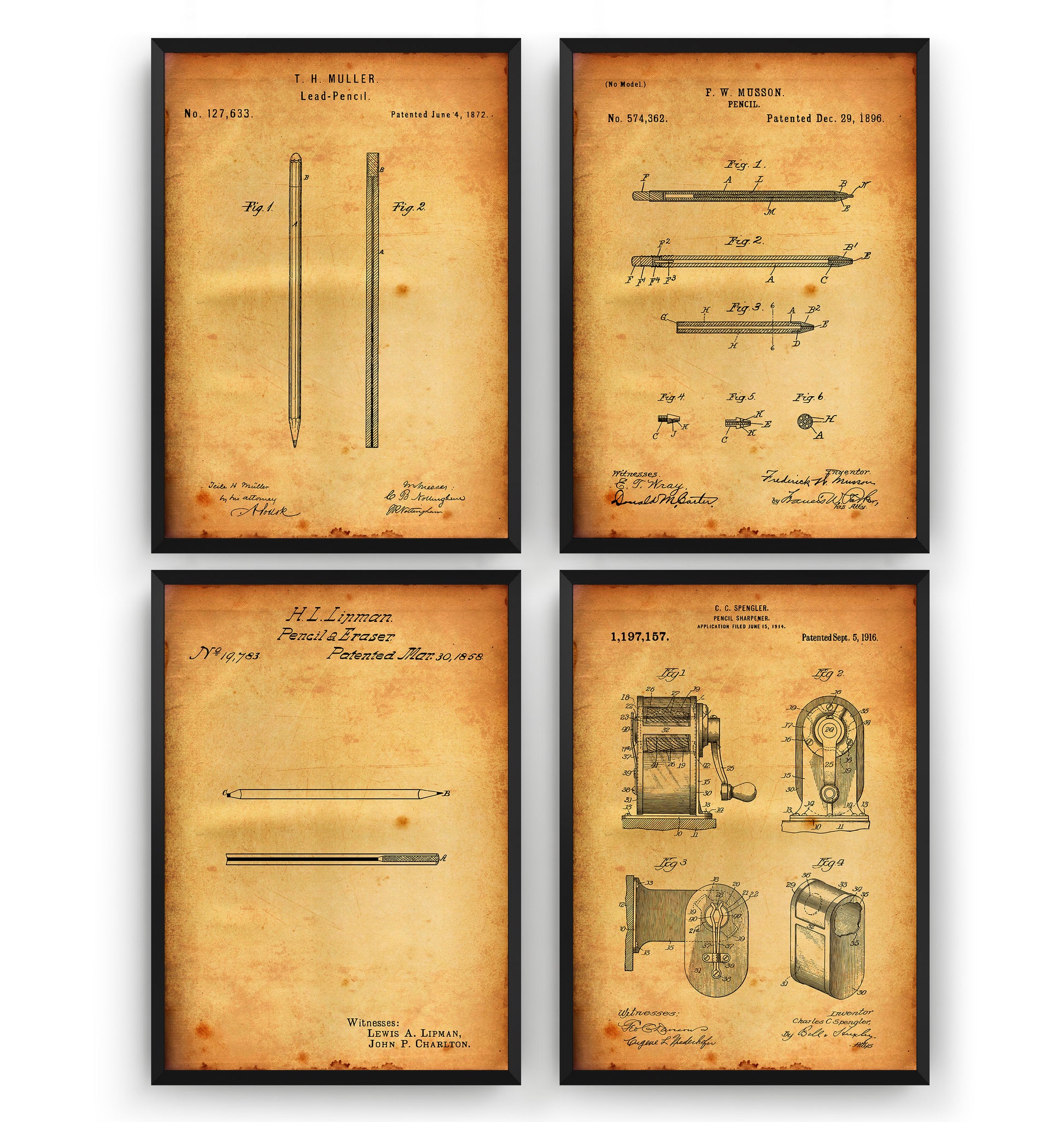 Pencil Set Of 4 Patent Prints - Magic Posters
