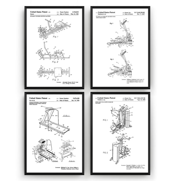Gym Equipment Set Of 4 Patent Prints - Magic Posters