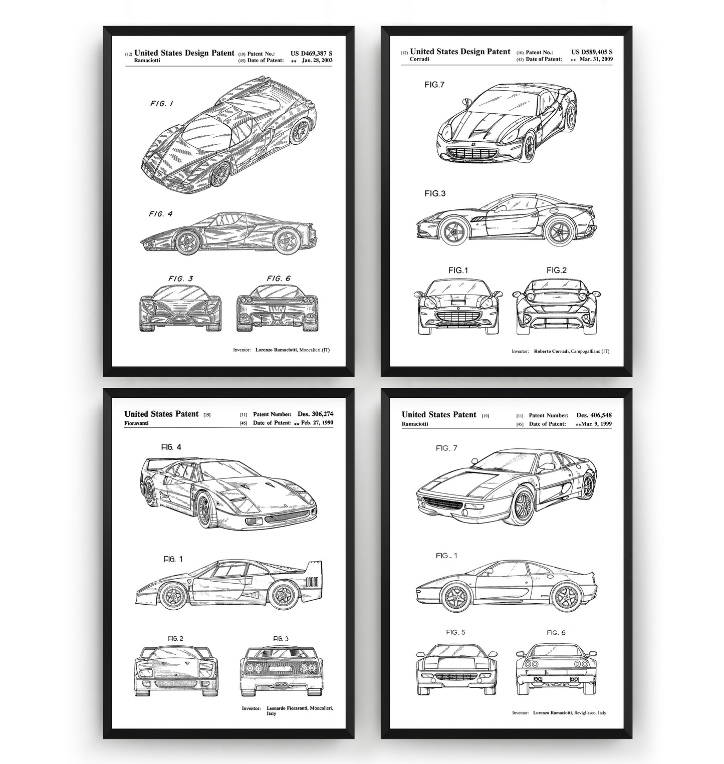 Ferrari Set Of 4 Patent Prints - Magic Posters