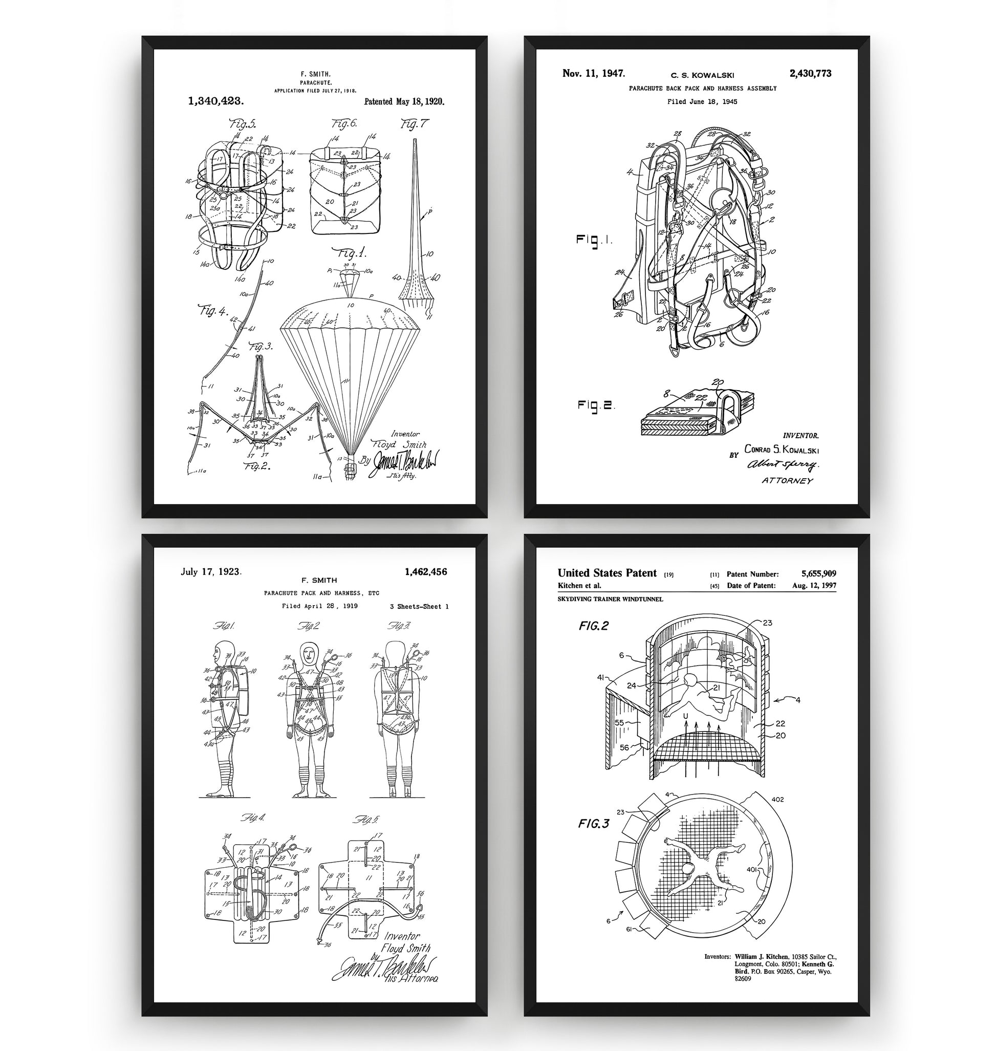 Skydiving Set Of 4 Patent Prints - Magic Posters