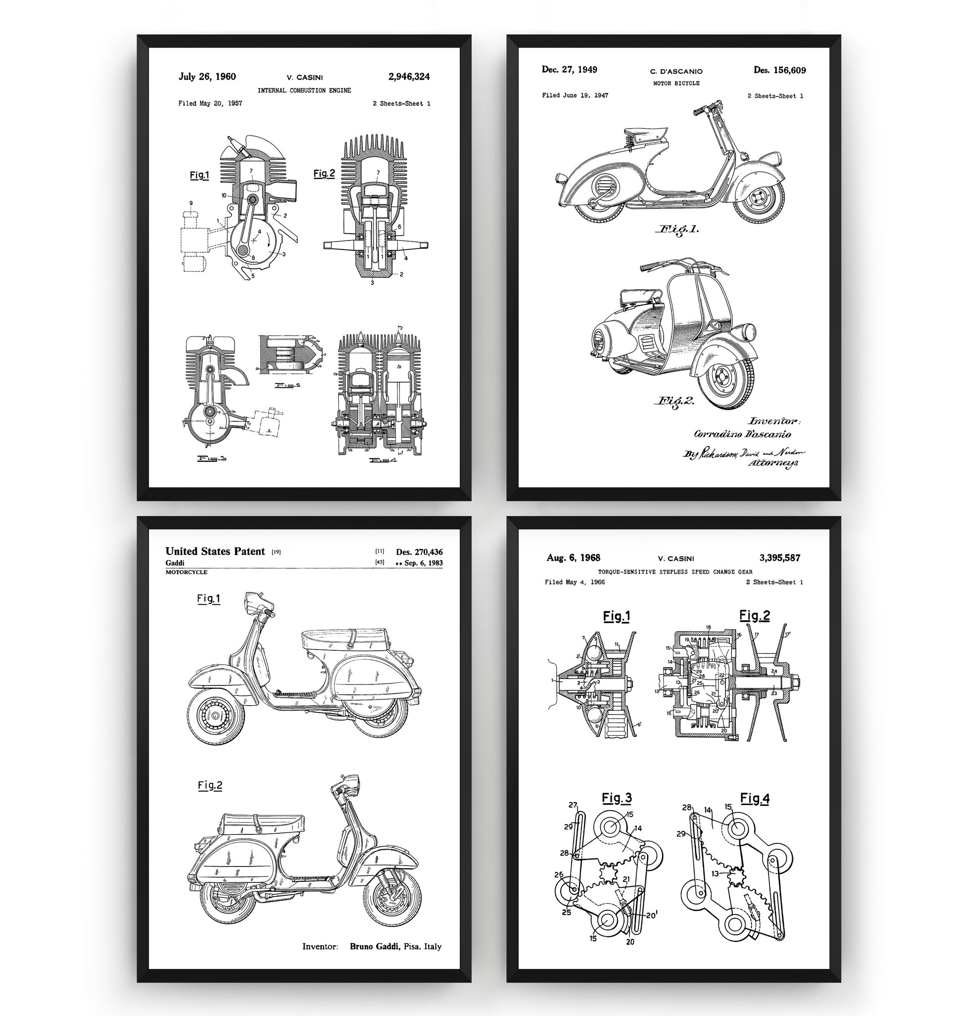 Vespa Scooter Set Of 4 Patent Prints - Magic Posters