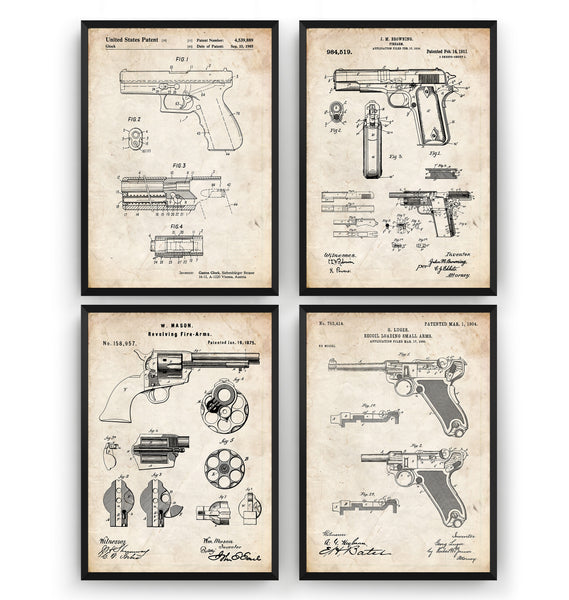 Pistol Set Of 4 Patent Prints - Magic Posters