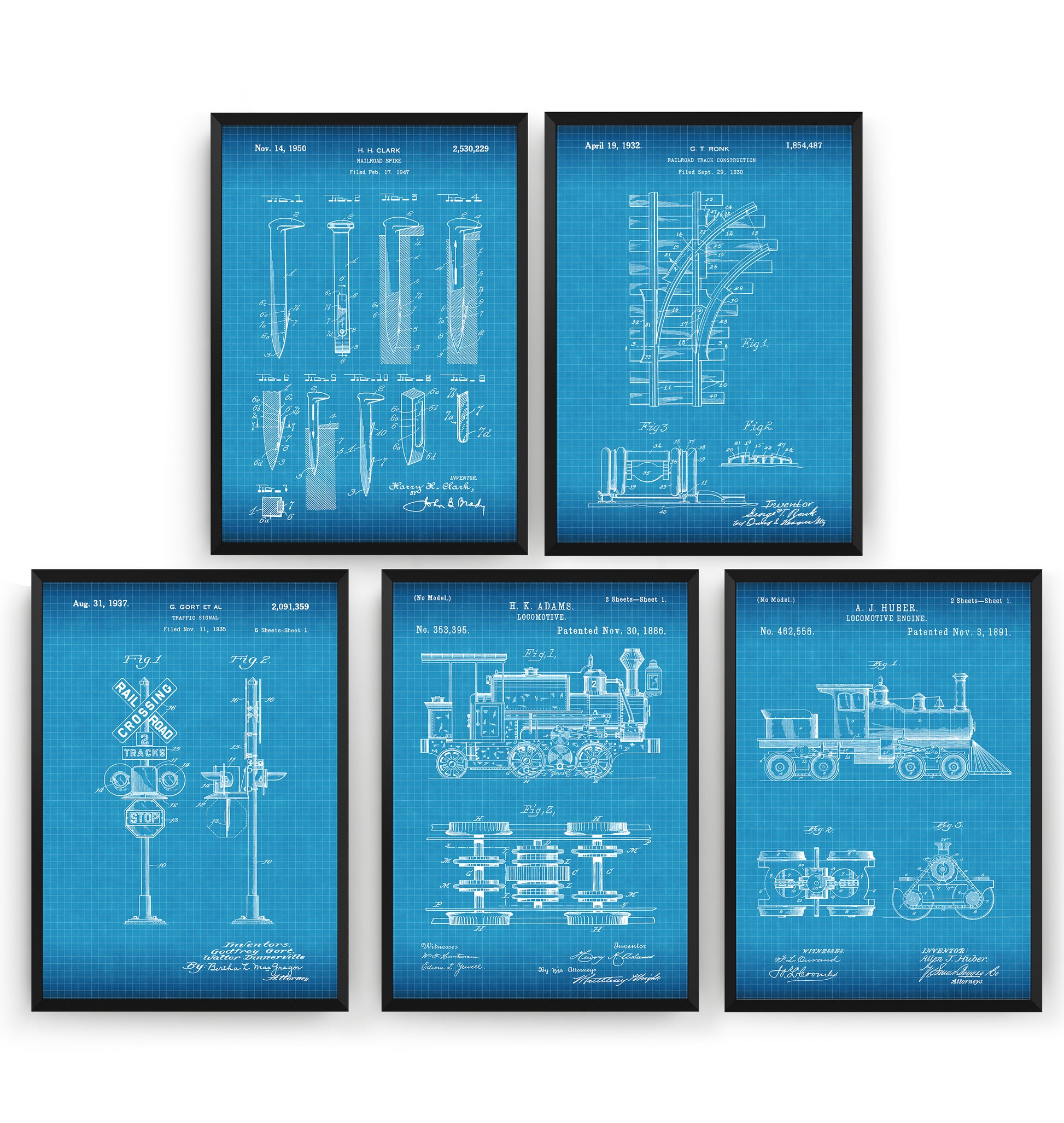 Train Set Of 5 Patent Prints - Magic Posters