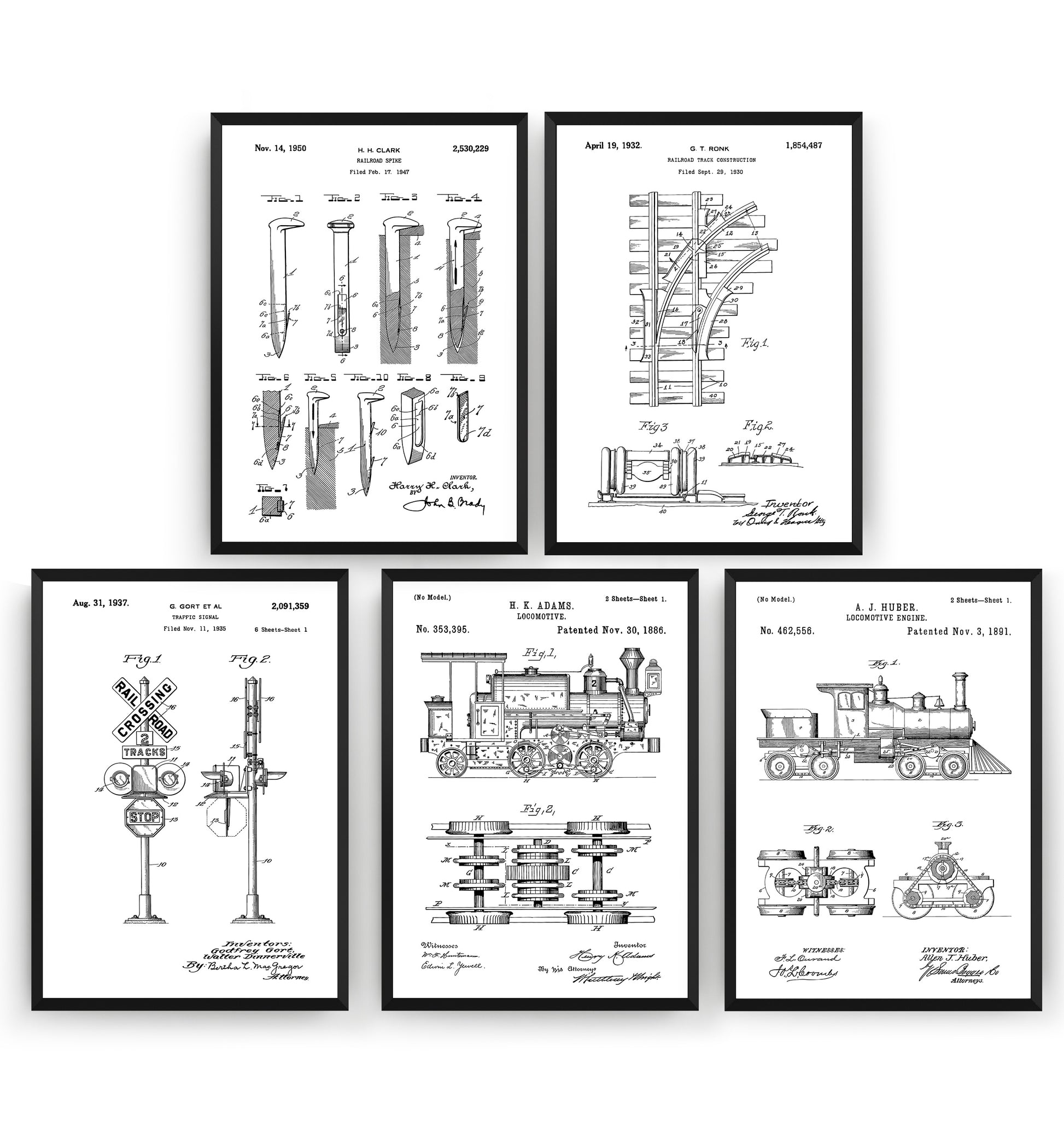 Train Set Of 5 Patent Prints - Magic Posters