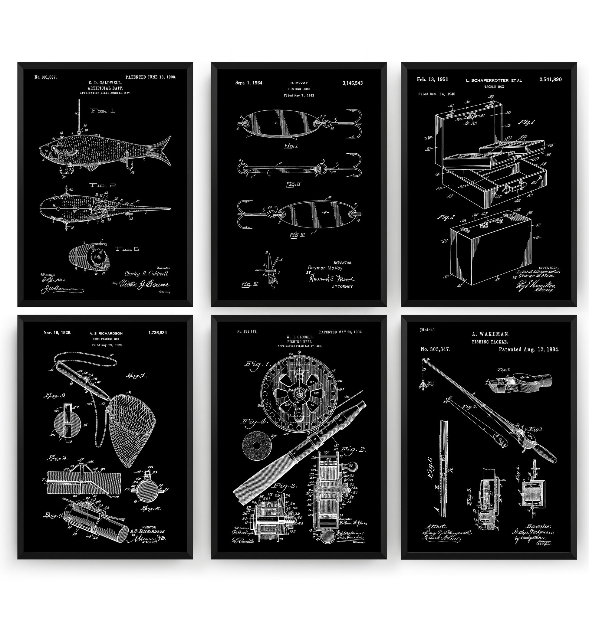 Fishing Set Of 6 Patent Prints - Magic Posters