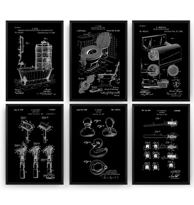 Bathroom Set Of 6 Patent Prints - Magic Posters