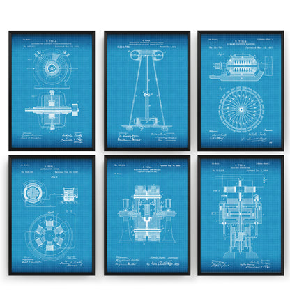 Tesla Set Of 6 Patent Prints - Magic Posters