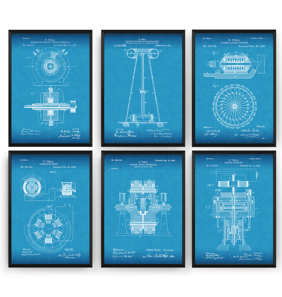 Tesla Set Of 6 Patent Prints - Magic Posters