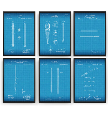 Pen And Pencil Set Of 6 Patent Prints - Magic Posters