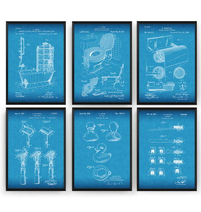 Bathroom Set Of 6 Patent Prints - Magic Posters