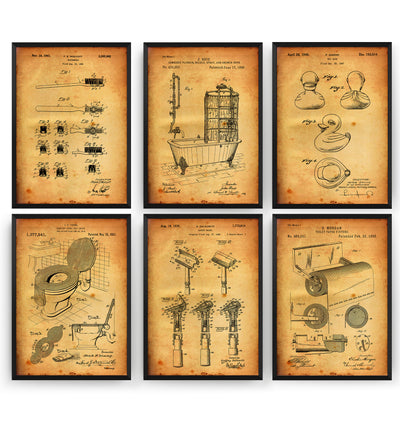 Bathroom Set Of 6 Patent Prints - Magic Posters