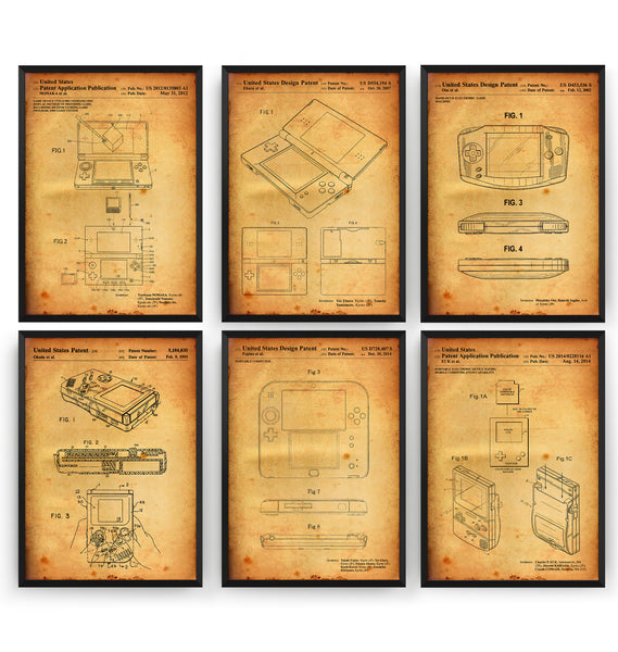 Retro Handheld Gaming Set Of 6 Patent Prints - Magic Posters