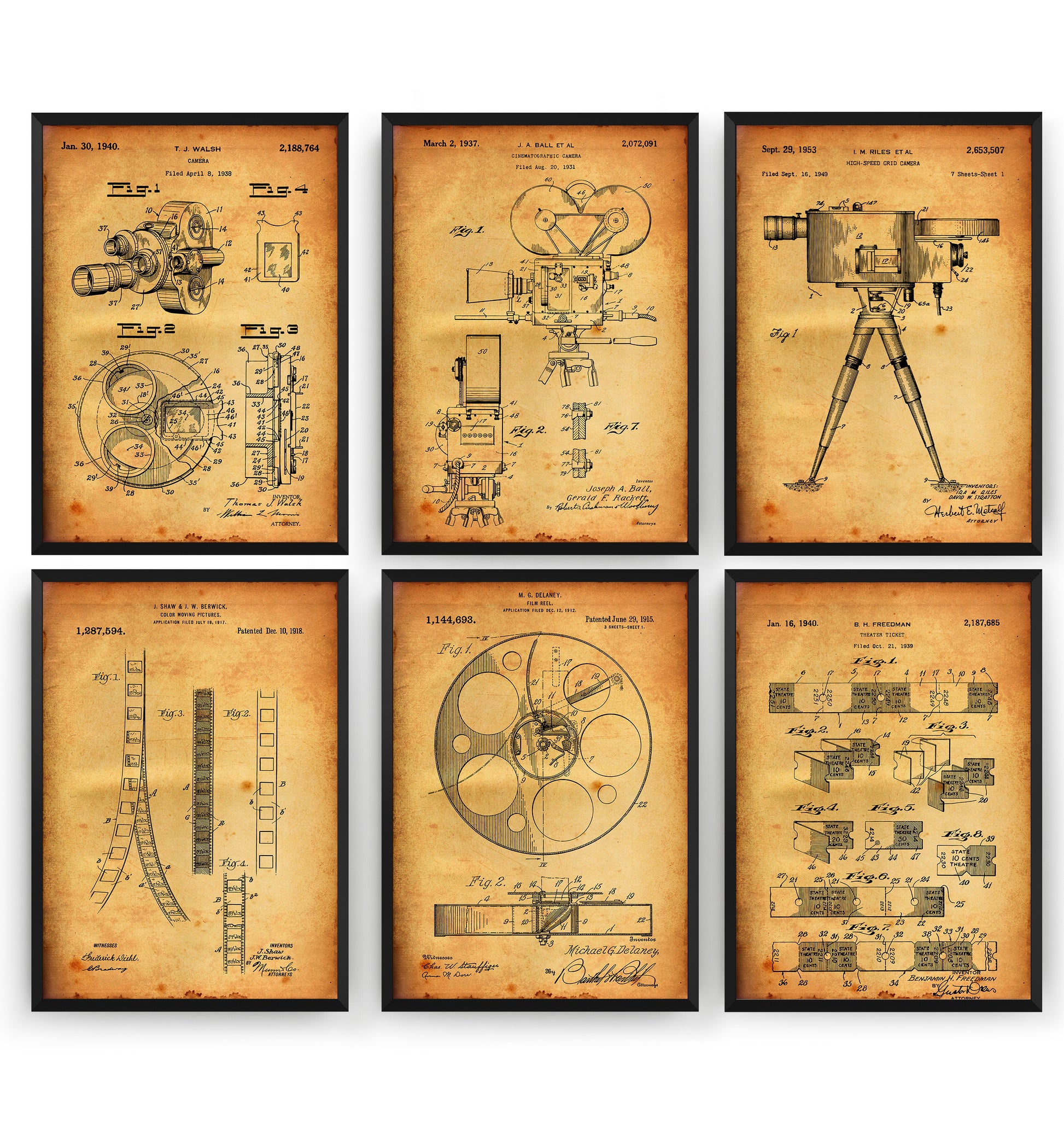 Film And Movie Set Of 6 Patent Prints - Magic Posters