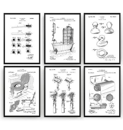 Bathroom Set Of 6 Patent Prints - Magic Posters