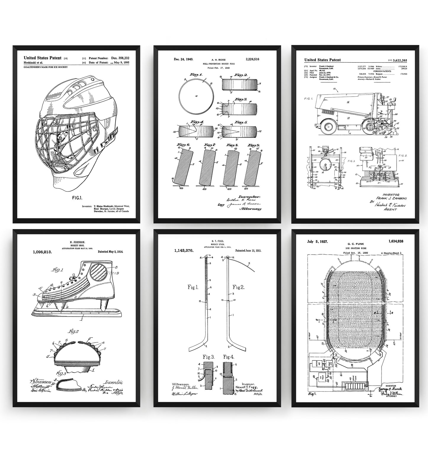 Ice Hockey Set Of 6 Patent Prints - Magic Posters