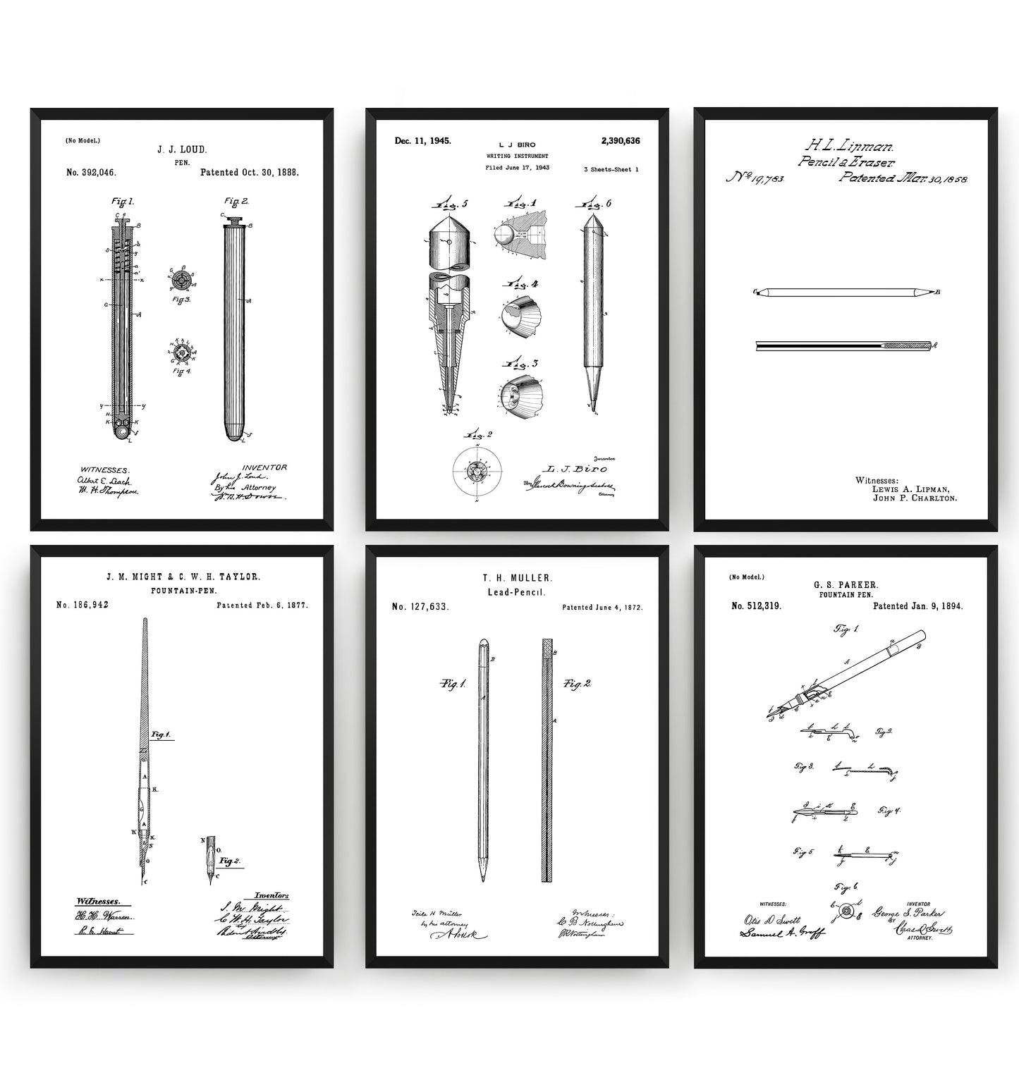 Pen And Pencil Set Of 6 Patent Prints - Magic Posters