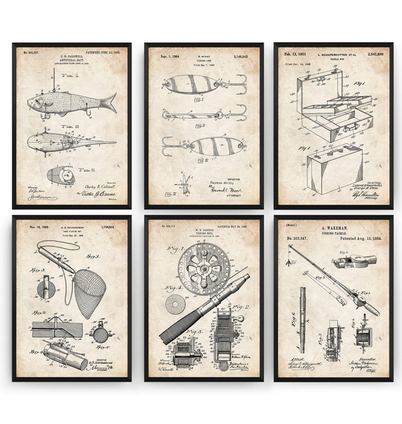 Fishing Set Of 6 Patent Prints - Magic Posters