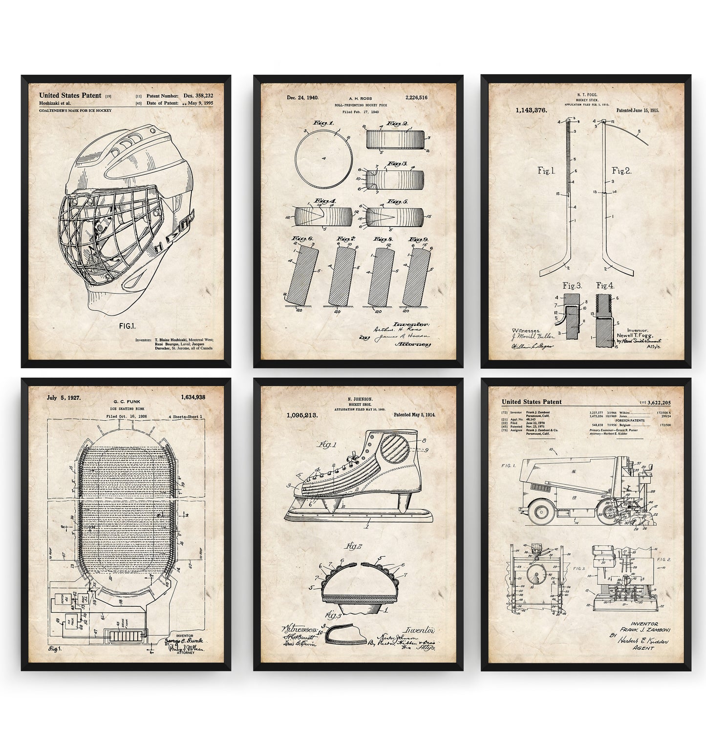 Ice Hockey Set Of 6 Patent Prints - Magic Posters