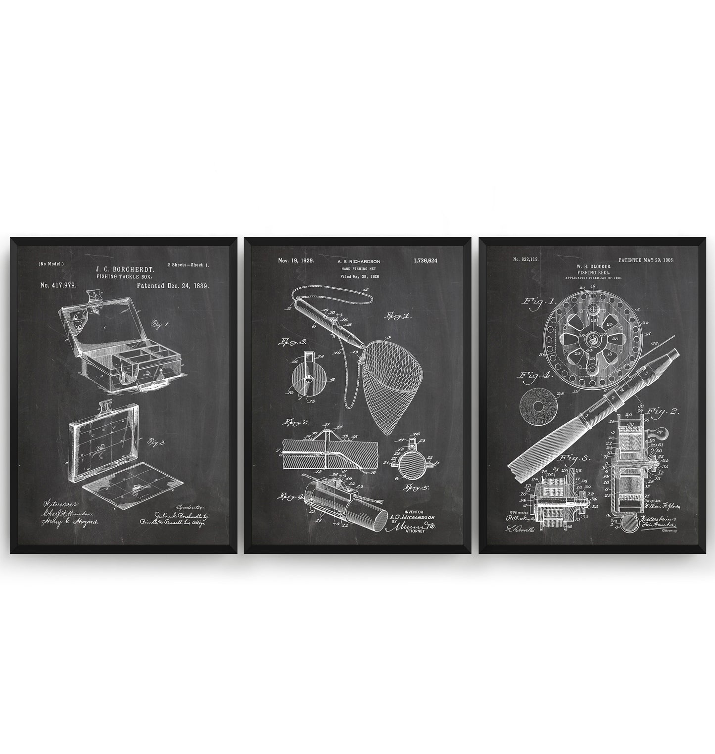 Fishing Set Of 3 Patent Prints - Magic Posters