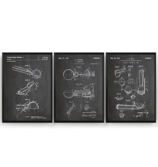 Ice Cream Scoop Set Of 3 Patent Prints - Magic Posters