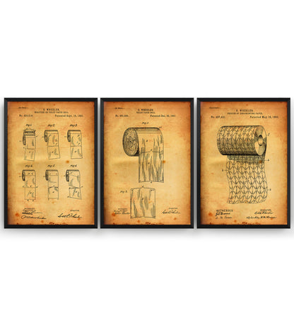 Toilet Roll Set Of 3 Patent Prints - Magic Posters