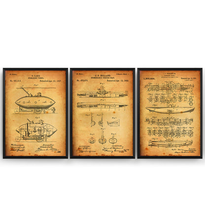 Submarine Set Of 3 Patent Prints - Magic Posters